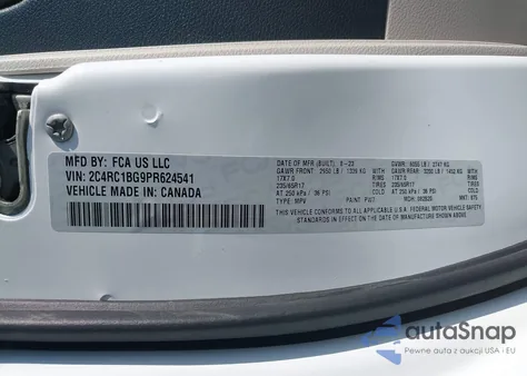 2023 Chrysler Pacifica Touring L z USA, uszkodzony, nr VIN 2C4RC1BG9PR624541